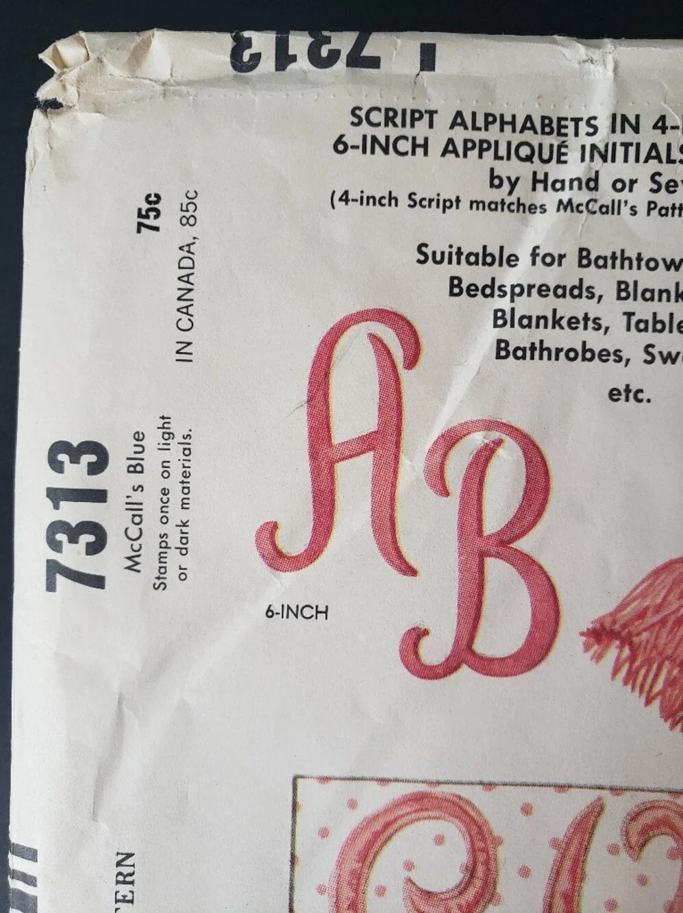 Vintage 1964 Monogram Transfer Pattern, Uncut #7313